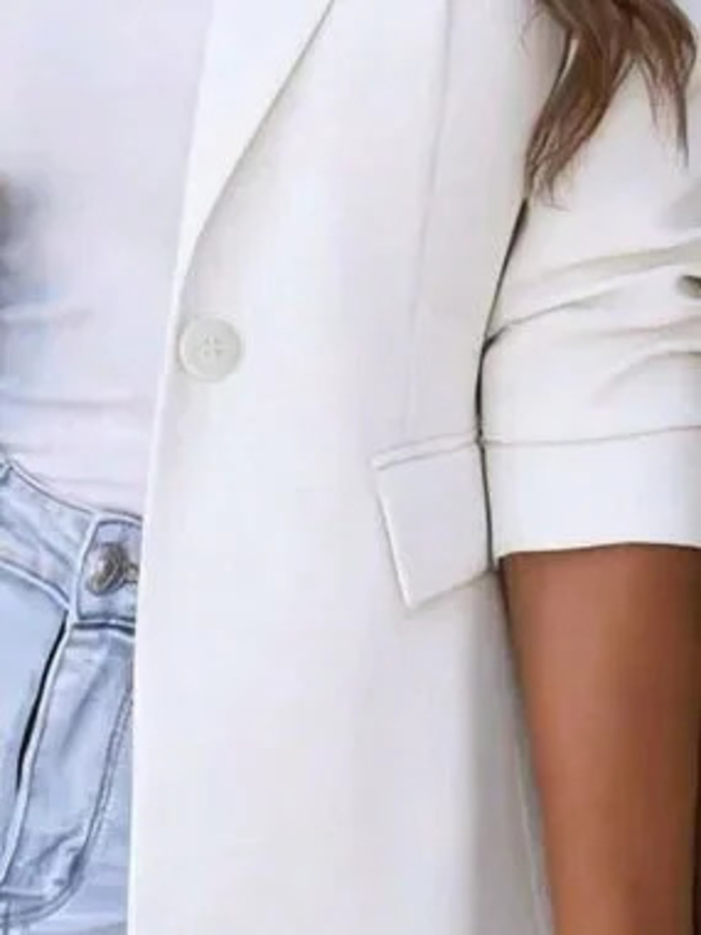 ZARA White Elegant Women's Blazer Jacket Long Sleeve Pointed Collar